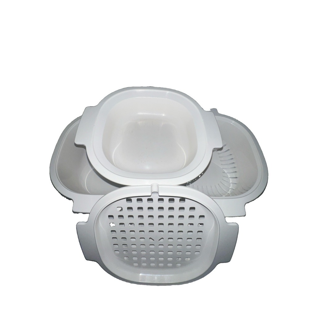 4 PC RUBBERMAID MICROWAVE COOKWARE STACK NESTING 1 & 3 QT, STRAINER & ROAST RACK